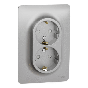 Unica - 2 vtičnica - 2P+E + otroška zaščita - 16A 250V - IP21 D - alu