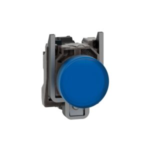 Modra kompletna signalna svetilka Ø 22 gladka leča z vgrajeno LED, 110 do 120 V