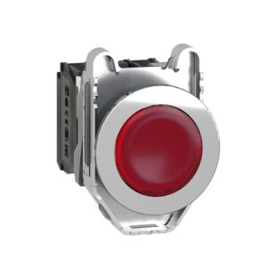 Osvetljena tipka, ravna mont., kovinska, rdeča, Ø30,  LED, 24V AC/DC 1 NO + 1 NC