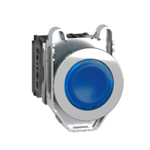 Osvetljena tipka, ravna mont., kovinska, modra, Ø30,  LED, 24V AC/DC 1 NO + 1 NC
