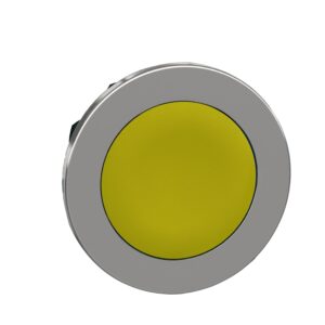 Flush mounted push button head, Harmony XB4, metal, yellow, 30mm, spring return, unmarked