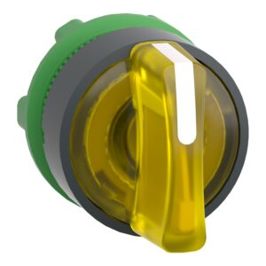 Head for illuminated selector switch, Harmony XB5, dark grey plastic, yellow handle, 22mm, universal LED, 3 positions