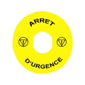 Napisna legenda Ø 90 za izklop v sili - ARRET D'URGENCE/logo ISO13850