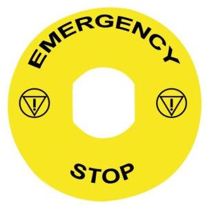 Napisna legenda Ø 90 za izklop v sili - EMERGENCY STOP/logo ISO13850