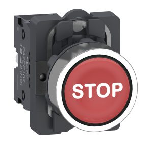 Kompletno tipkalo s simbolom, Easy Harmony XA2, plastična glava, 22 mm, rdeče, STOP, 1NC, povratna vzmet, označen