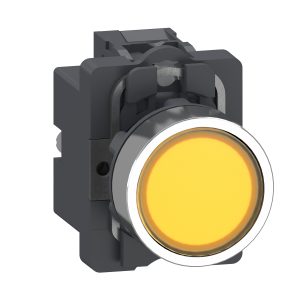 Kompletno osvetljeni tipkalo, Easy Harmony XA2, plastična glava, 22 mm, rumeno, 1NO, AC 220 V, povratna vzmet